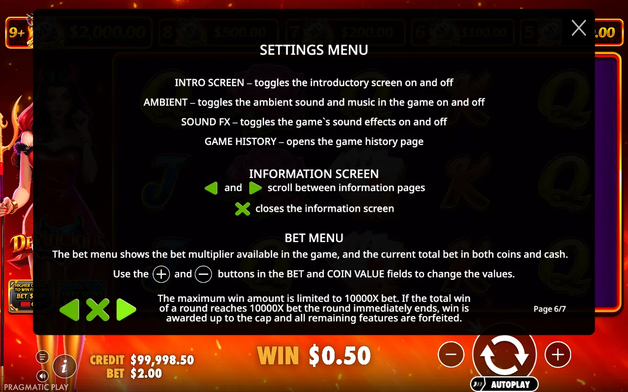 Settings menu — Devilicious