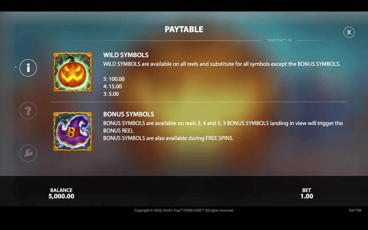 Paytable a — Devils Trap