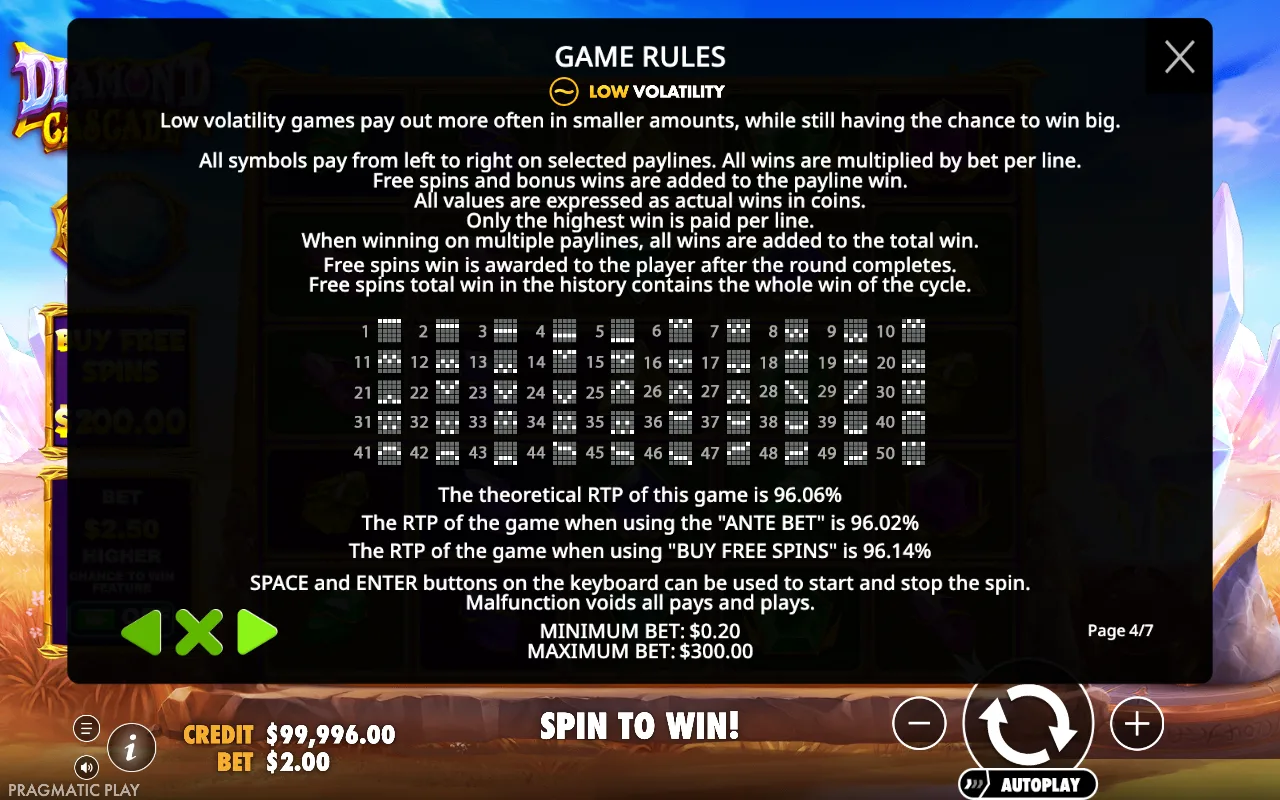 Game rules, page 4 — Diamond Cascade