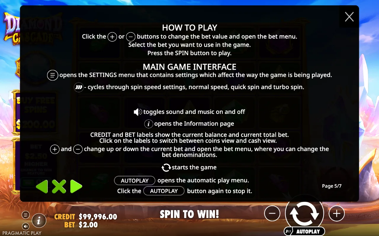 How to play — Diamond Cascade