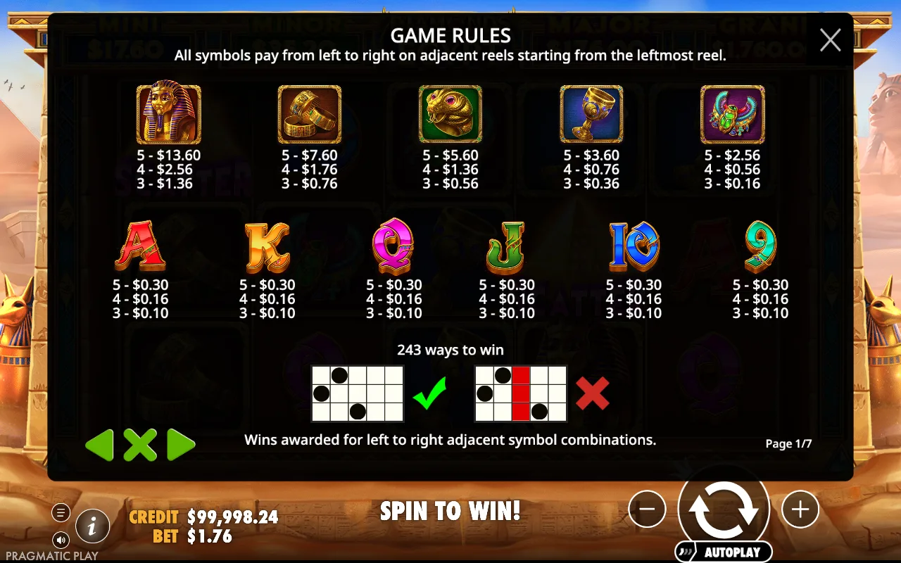 Game rules, page 1 — Diamonds of Egypt