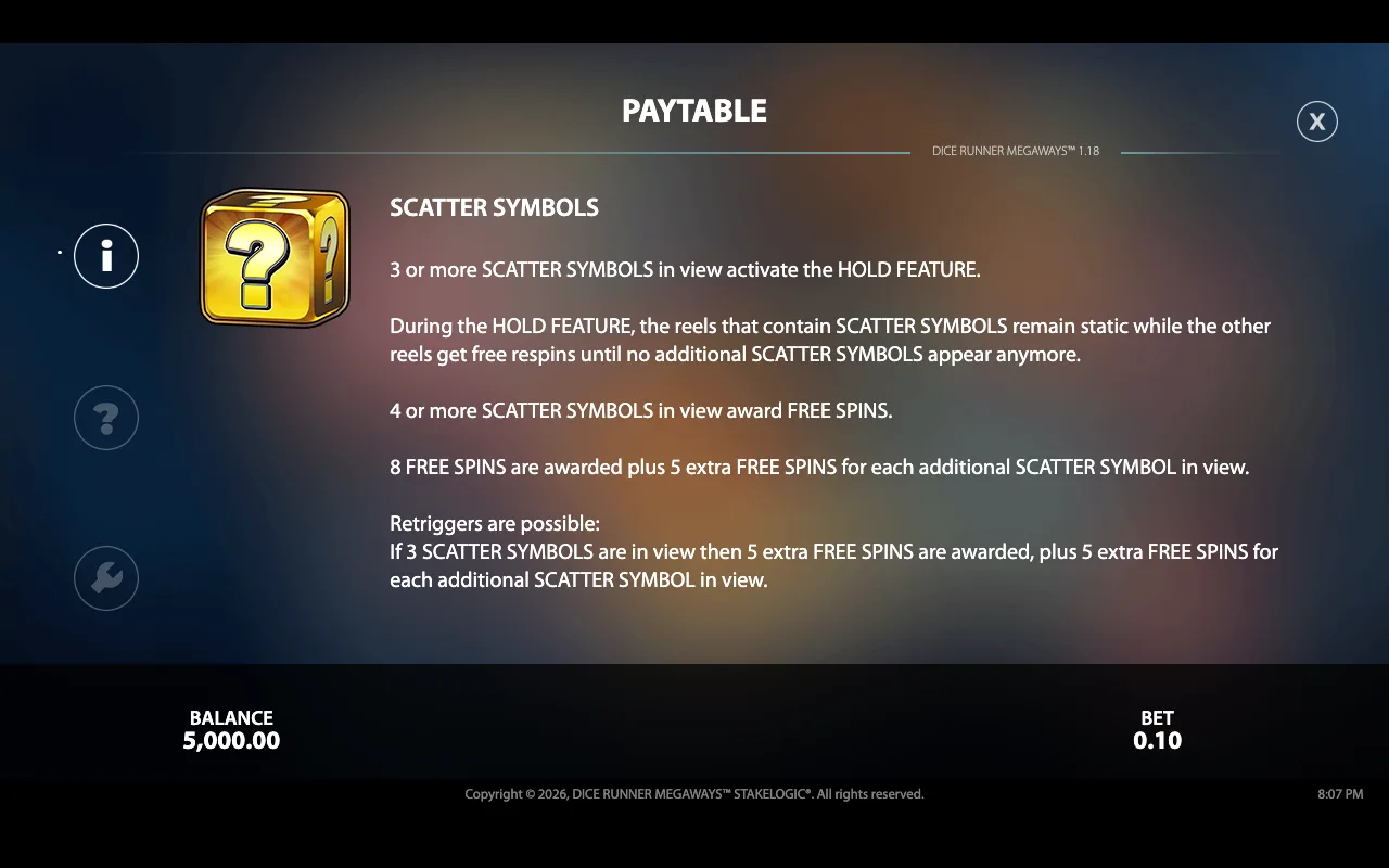 Paytable — Dice Runner Megaways