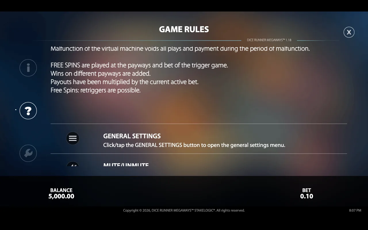 Game rules — Dice Runner Megaways