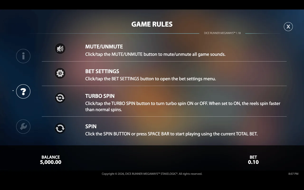 Game rules — Dice Runner Megaways