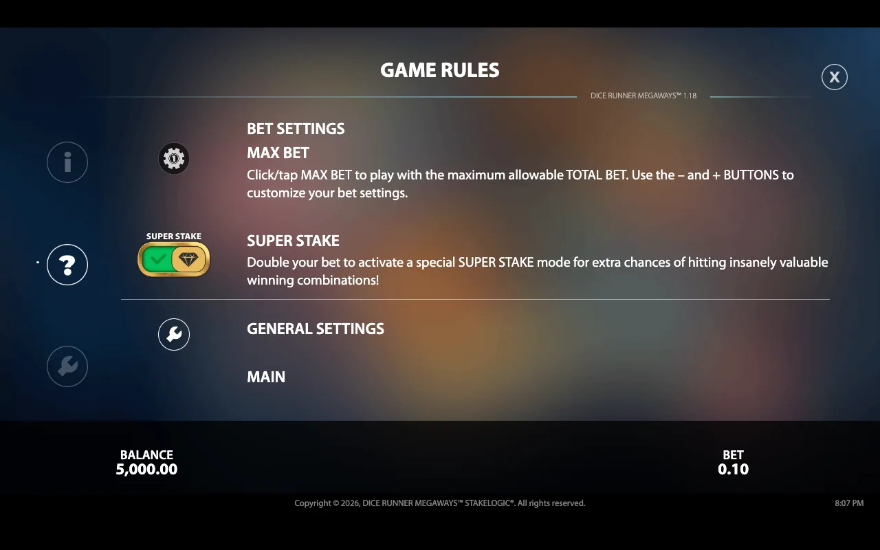 Game rules — Dice Runner Megaways