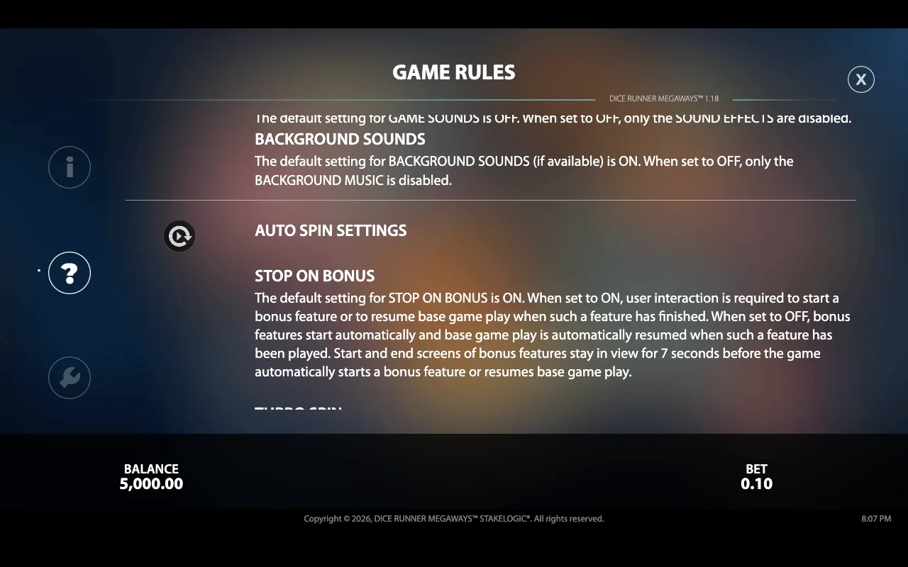 Game rules — Dice Runner Megaways