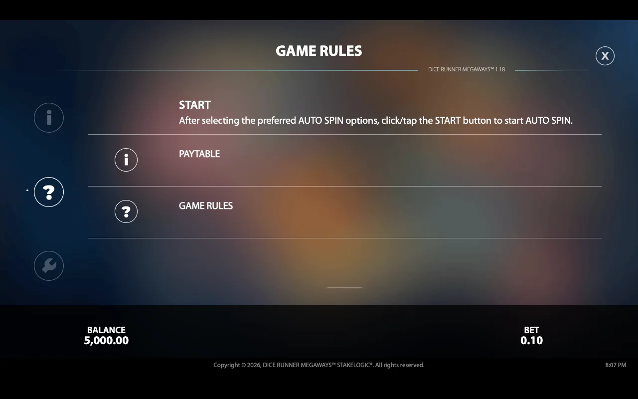 Game rules, page 7 — Dice Runner Megaways