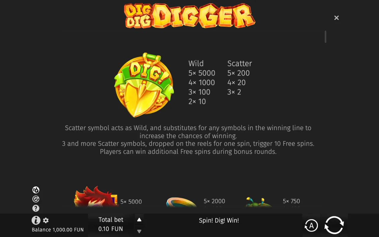 Game rules, page 1 — Dig Dig Digger