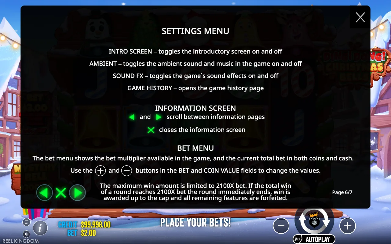 Settings menu — Ding Dong Christmas Bells