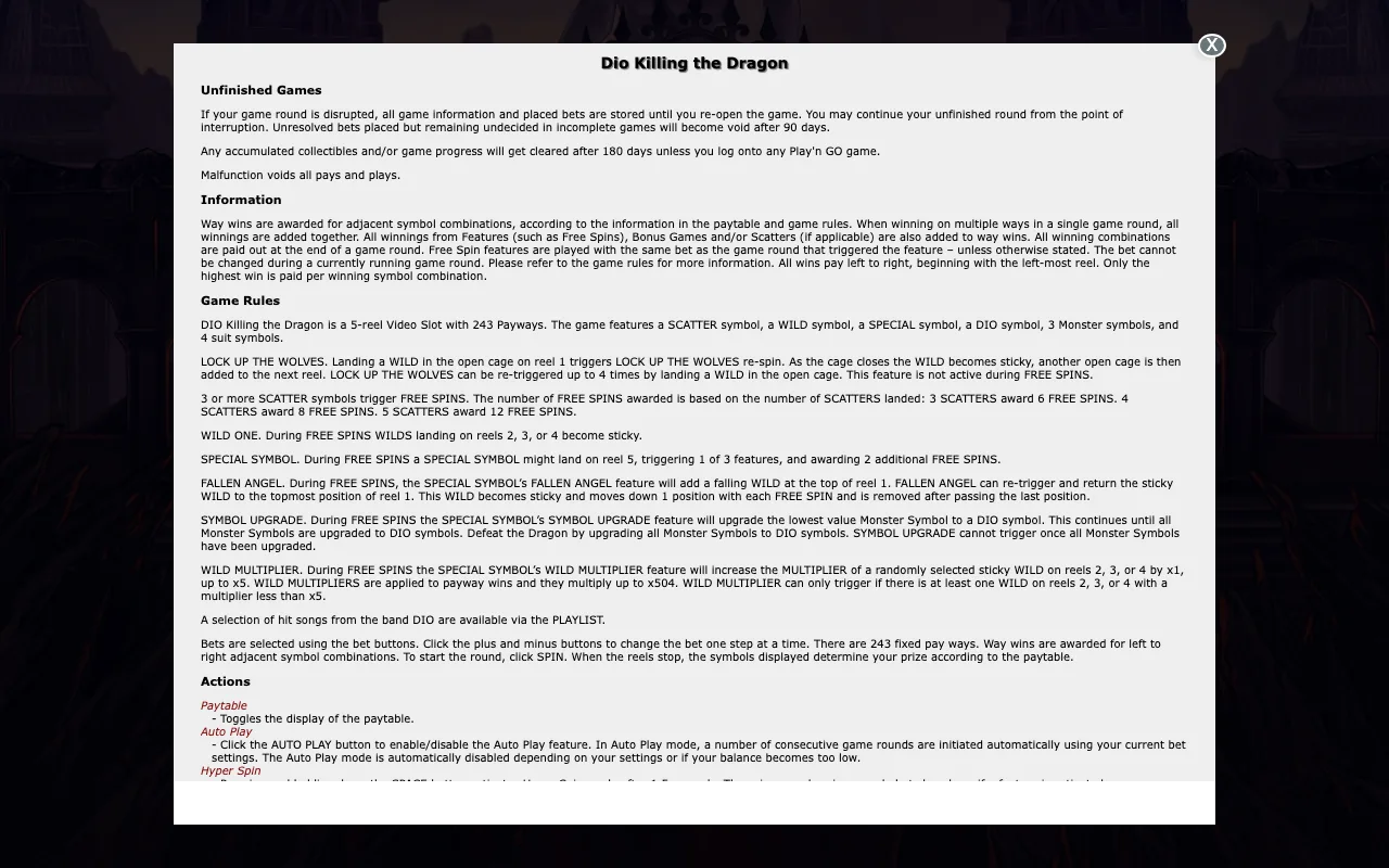 Game rules, page 1 — Dio – Killing the Dragon