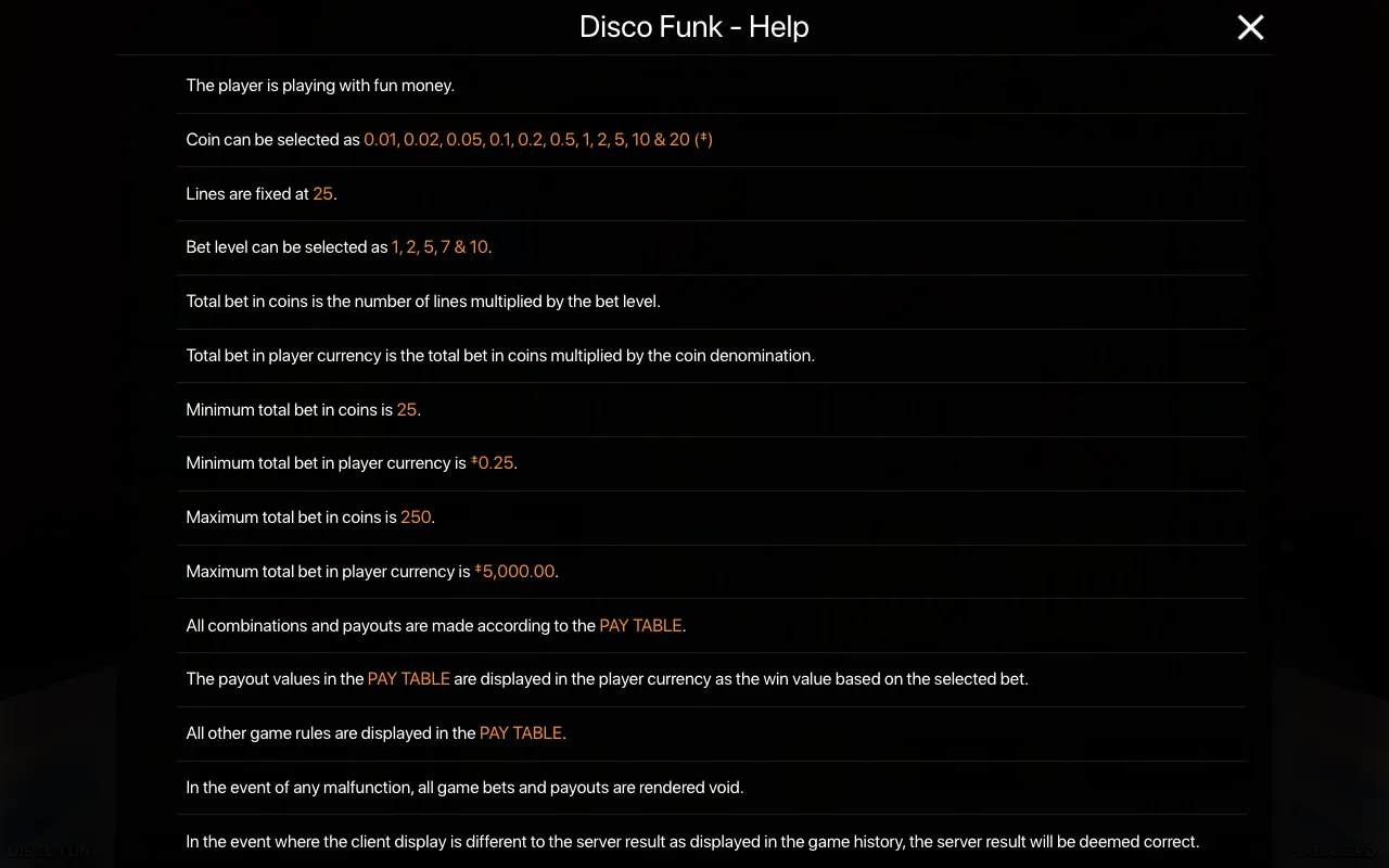 Game rules, page 1 — Disco Funk