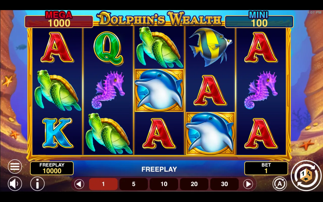The base game — Dolphins Wealth Win Spins