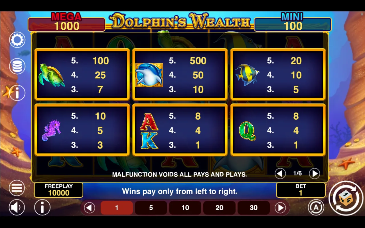Game rules, page 1 — Dolphins Wealth Win Spins