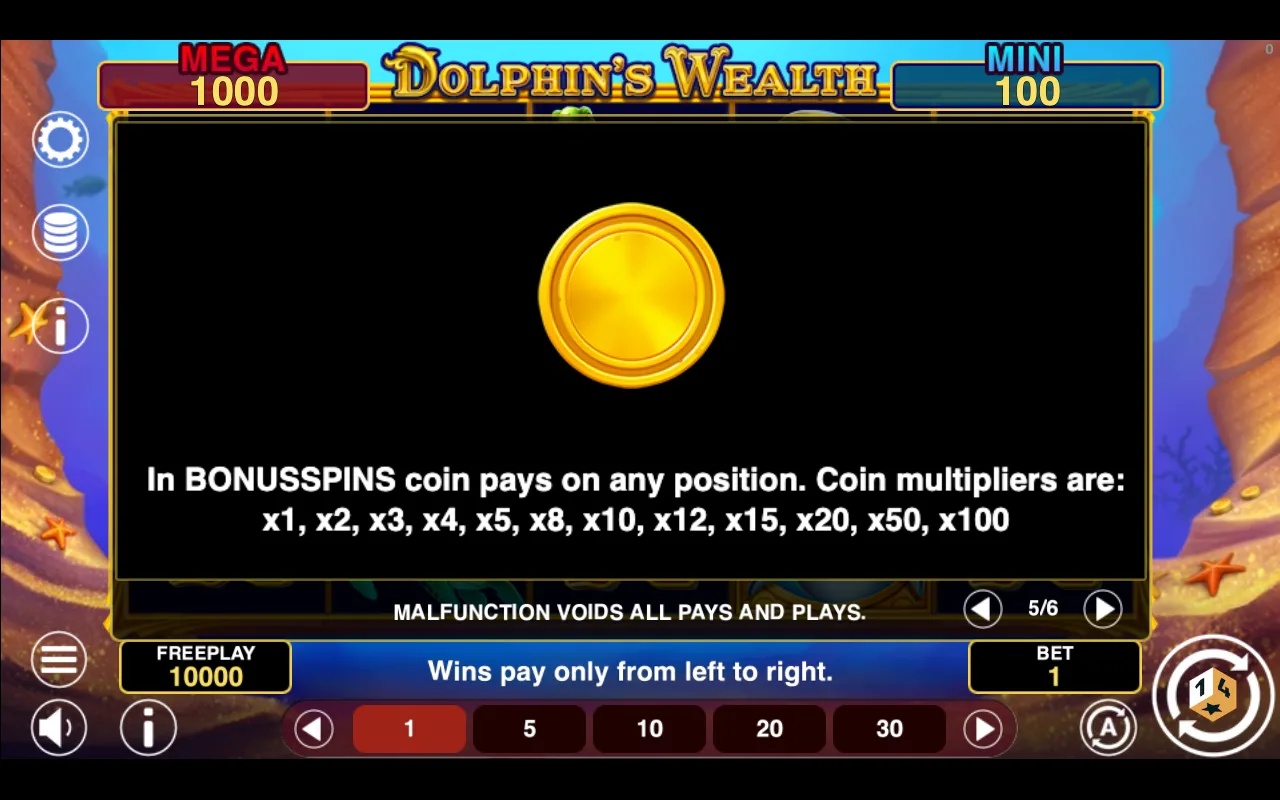 Game rules, page 5 — Dolphins Wealth Win Spins