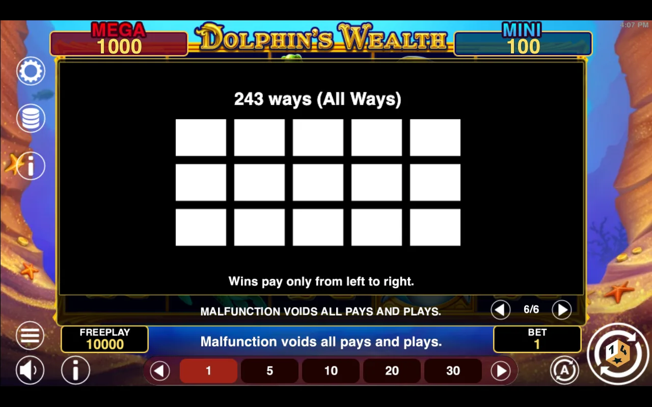 Game rules, page 6 — Dolphins Wealth Win Spins