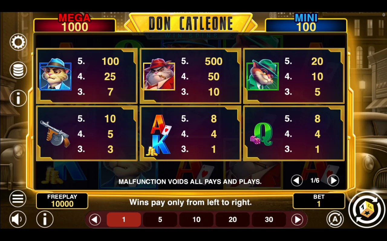 Game rules, page 1 — Don Cat Leone Win Spins