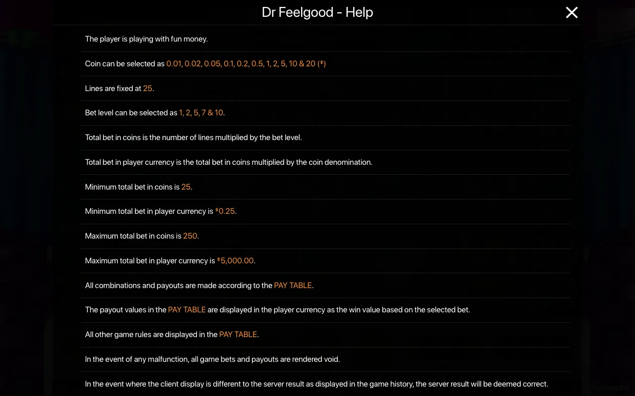 Game rules, page 1 — Dr Feelgood