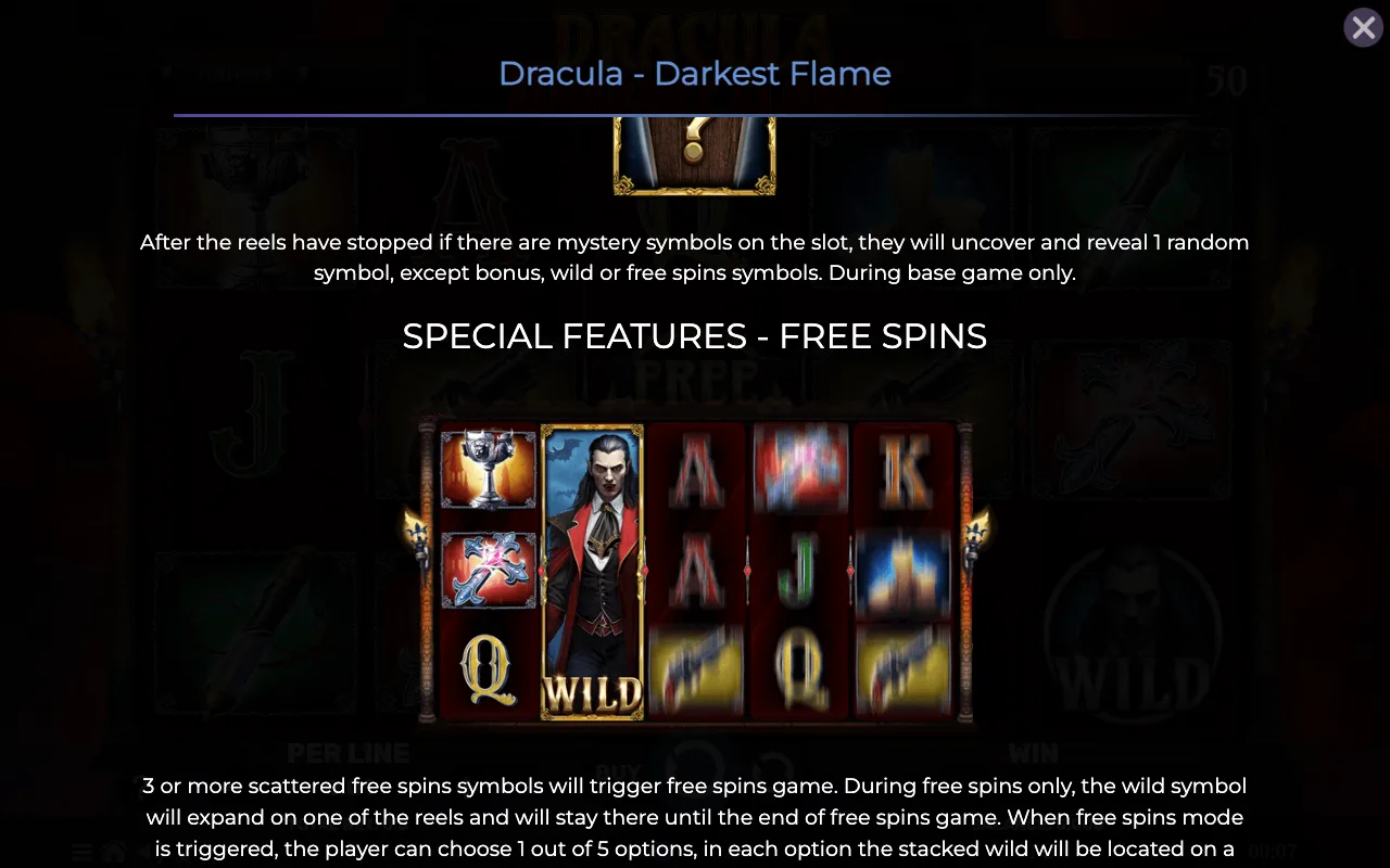 Special features - free spins — Dracula Darkest Flame