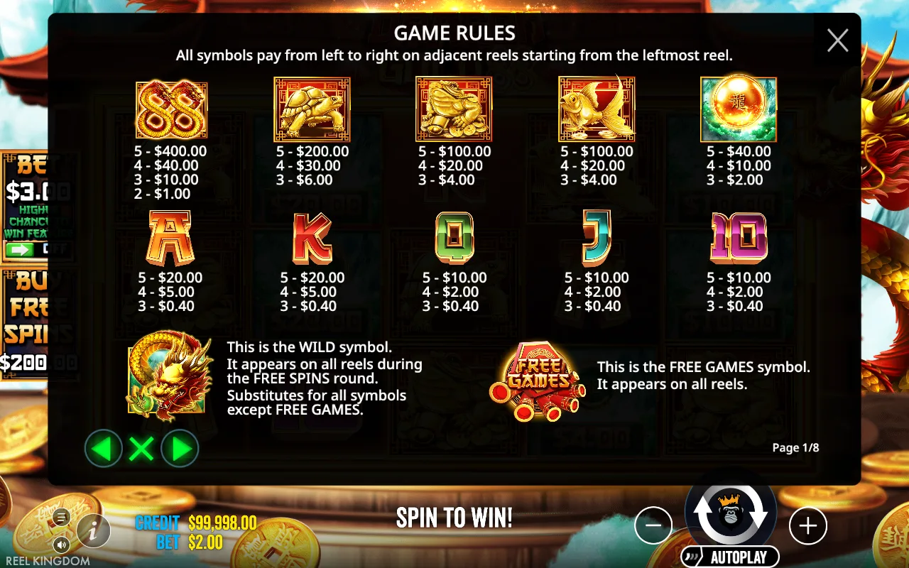 Game rules, page 1 — Dragon Gold 88