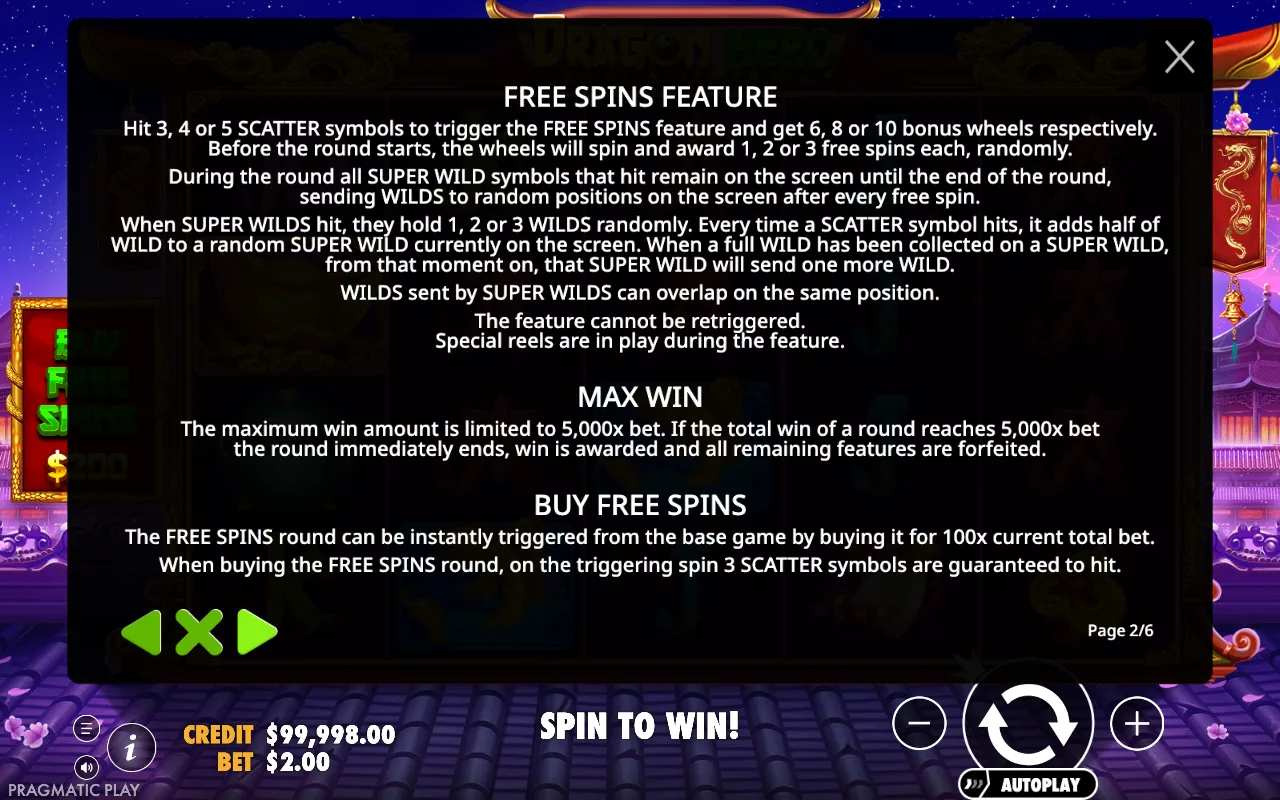 Free spins feature — Dragon Hero