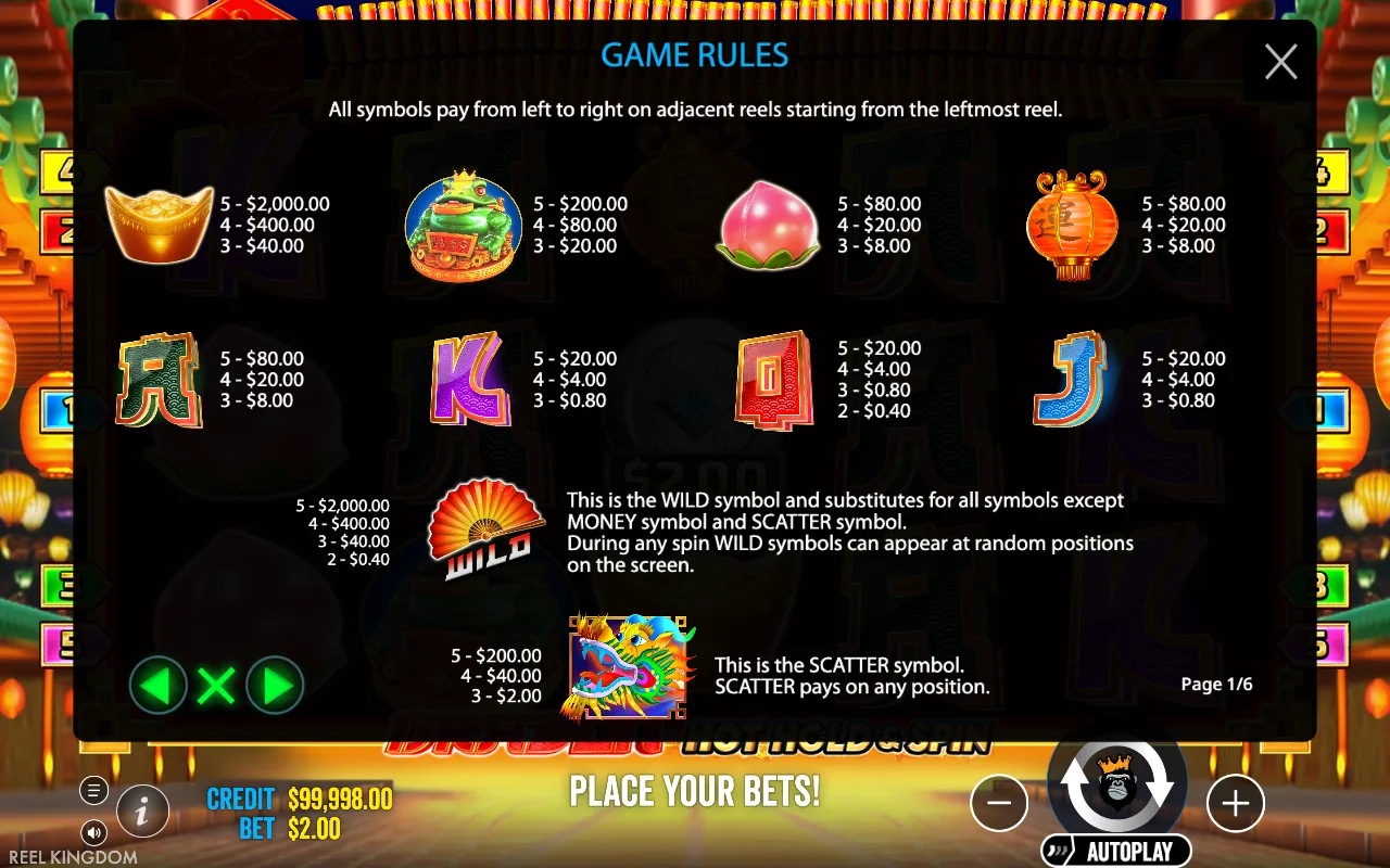 Game rules, page 1 — Dragon Hot Hold & Spin