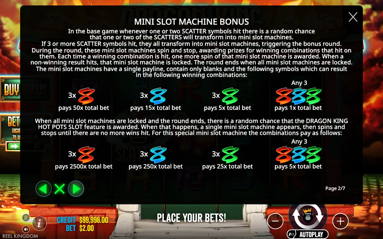 Mini slot machine bonus — Dragon King Hot Pots