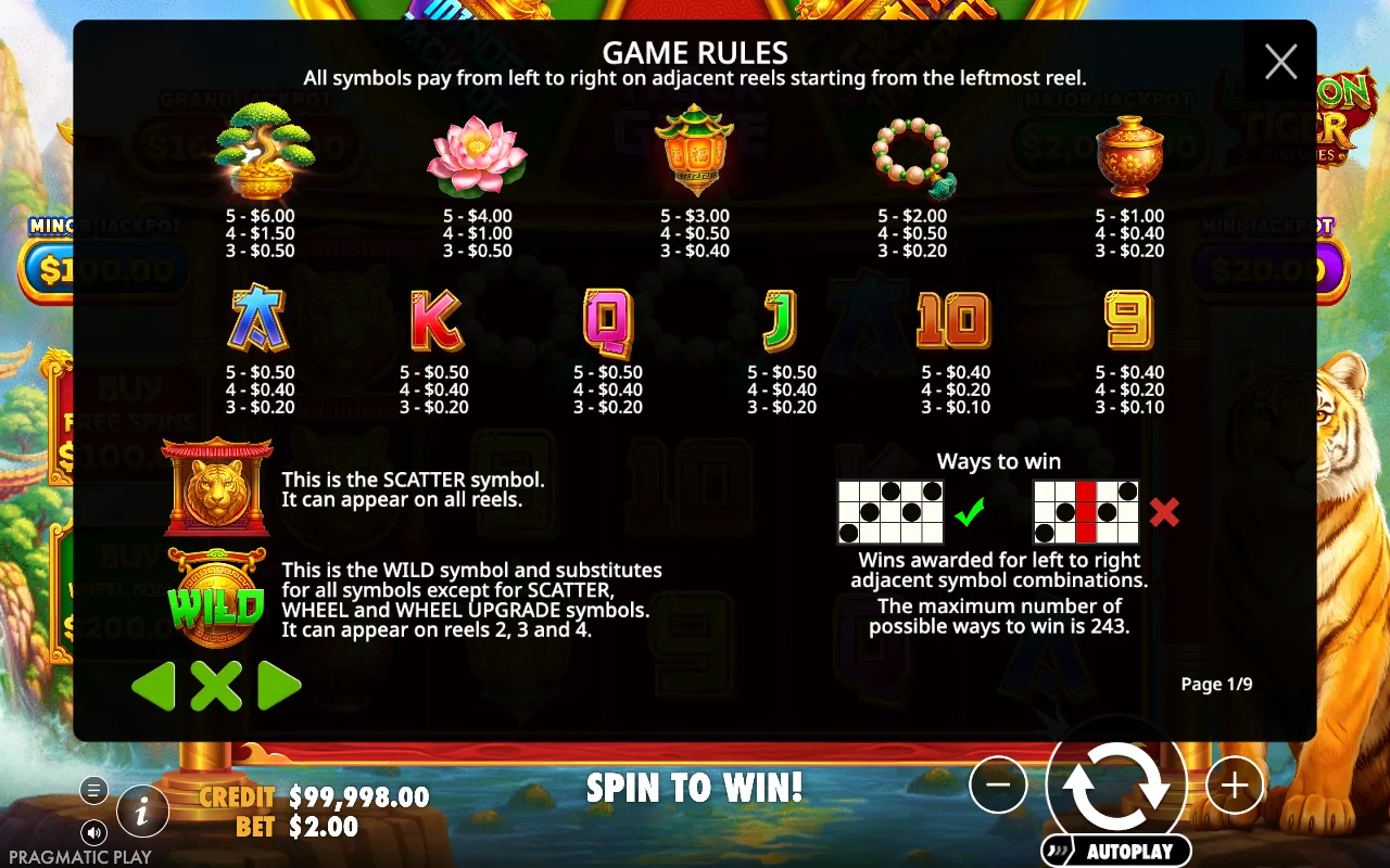 Game rules, page 1 — Dragon Tiger Fortunes