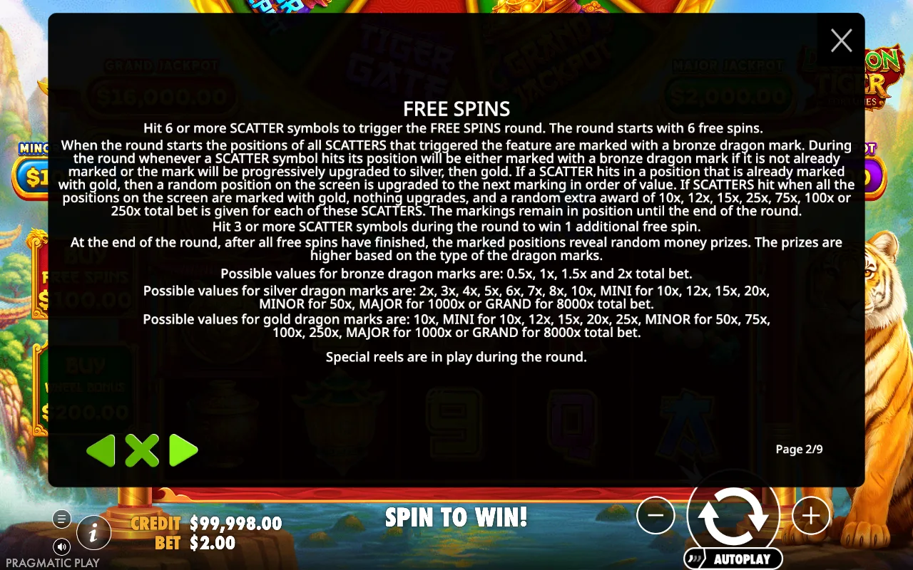 Free spins — Dragon Tiger Fortunes