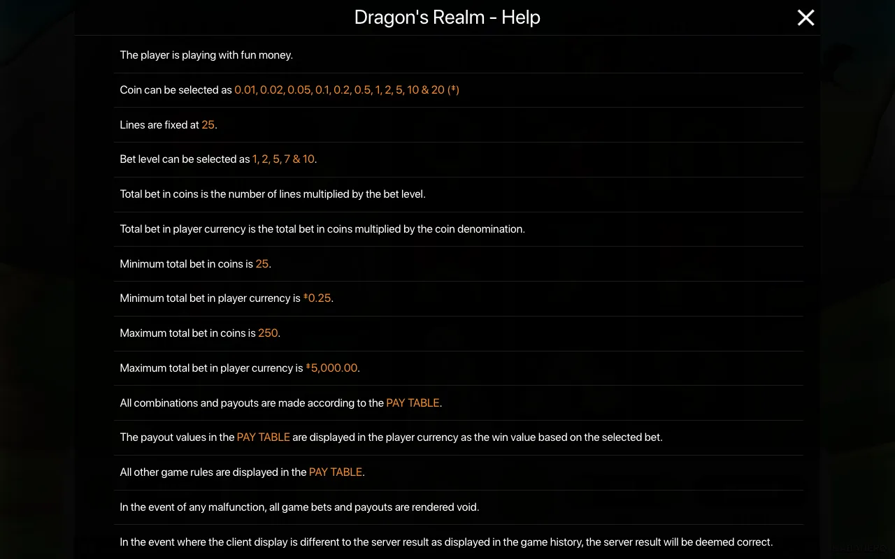 Game rules, page 1 — Dragons Realm