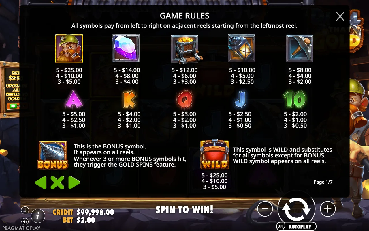 Game rules, page 1 — Drill That Gold