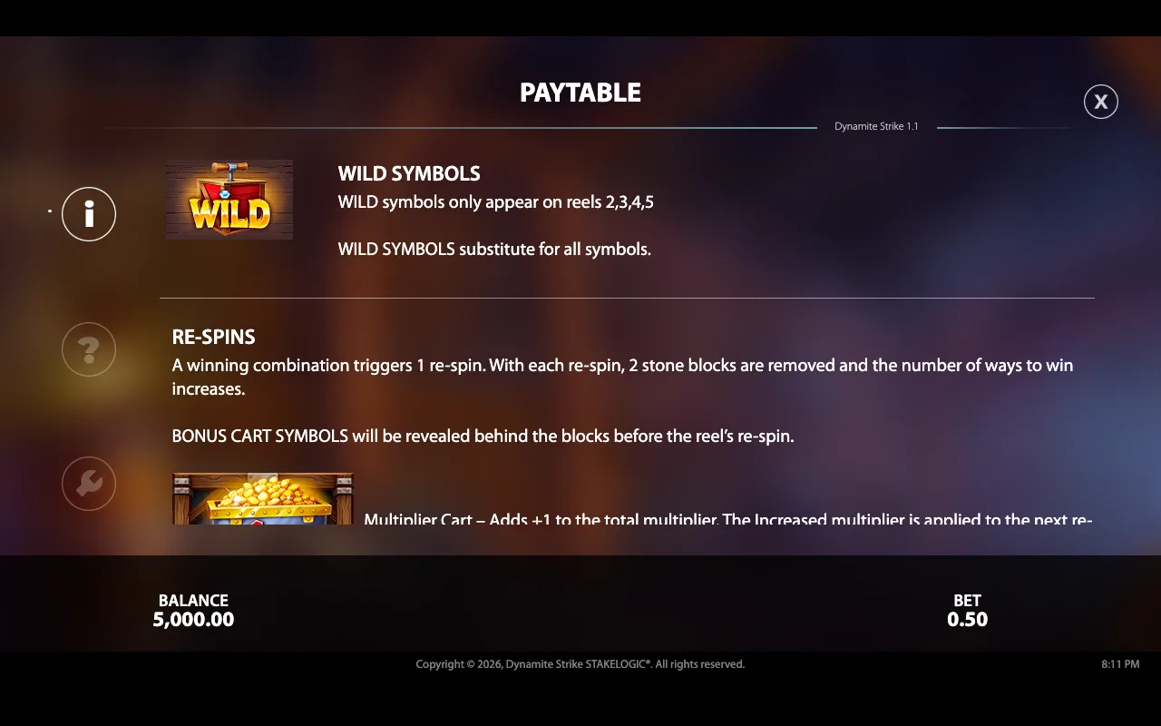Paytable — Dynamite Strike