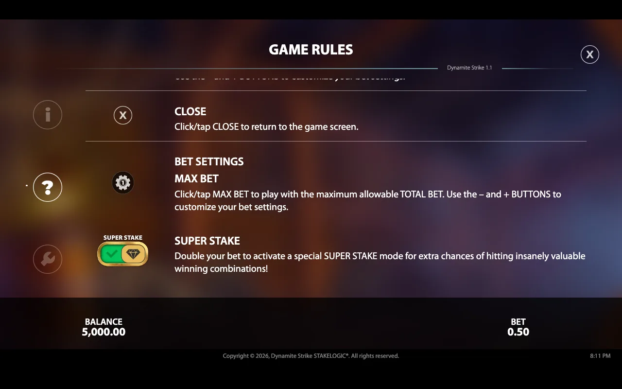 Game rules — Dynamite Strike