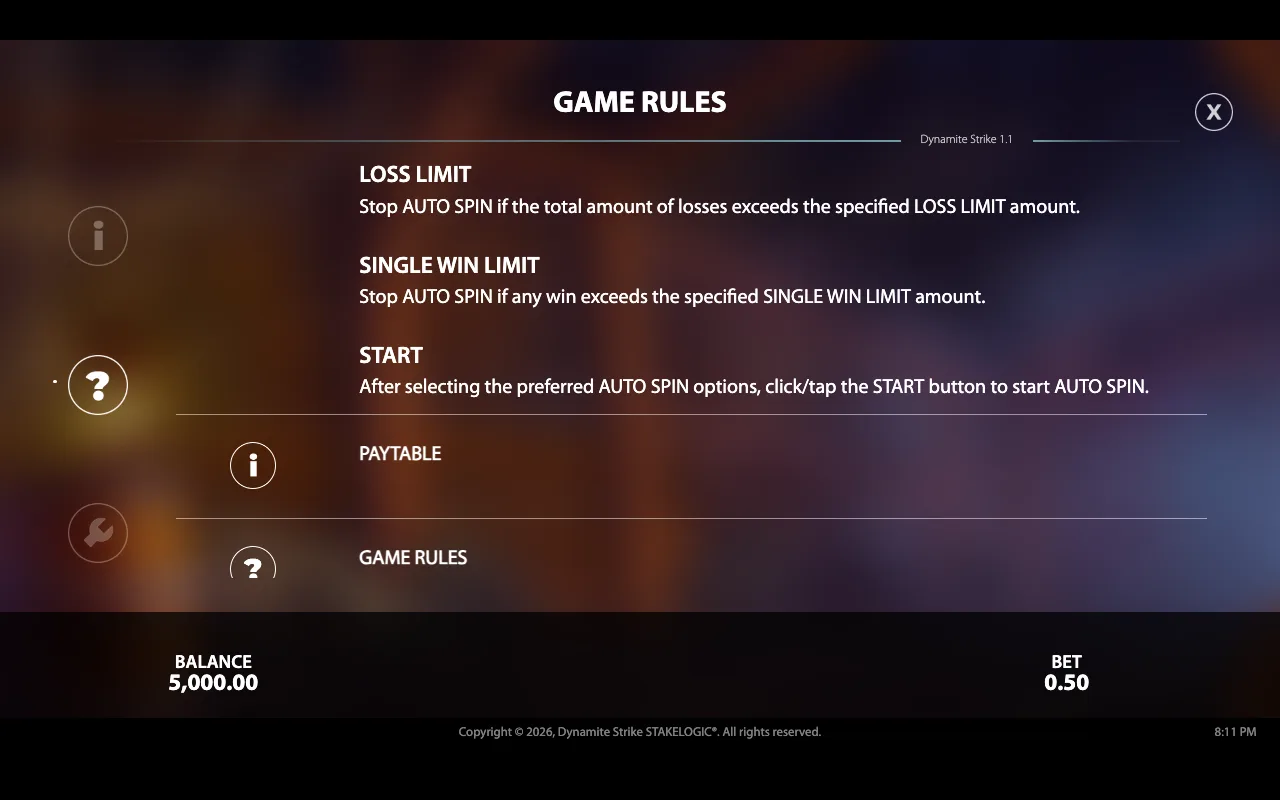 Game rules — Dynamite Strike