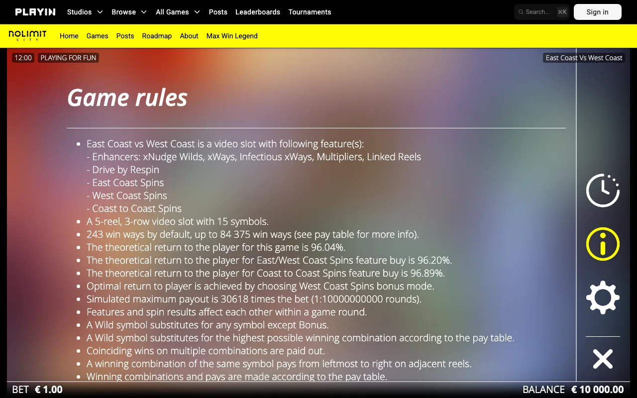 Game rules, page 1 — East Coast VS West Coast