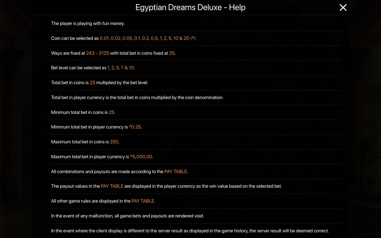 Game rules, page 1 — Egyptian Dreams Deluxe