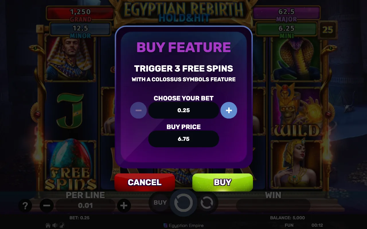 Buying the feature — Egyptian Rebirth Hold Hit