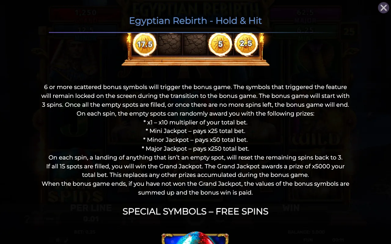 Game rules, page 2 — Egyptian Rebirth Hold Hit