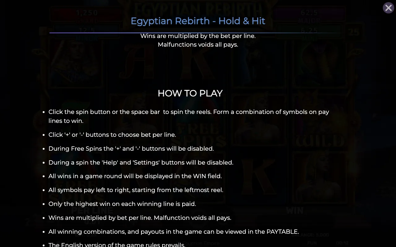How to play — Egyptian Rebirth Hold Hit