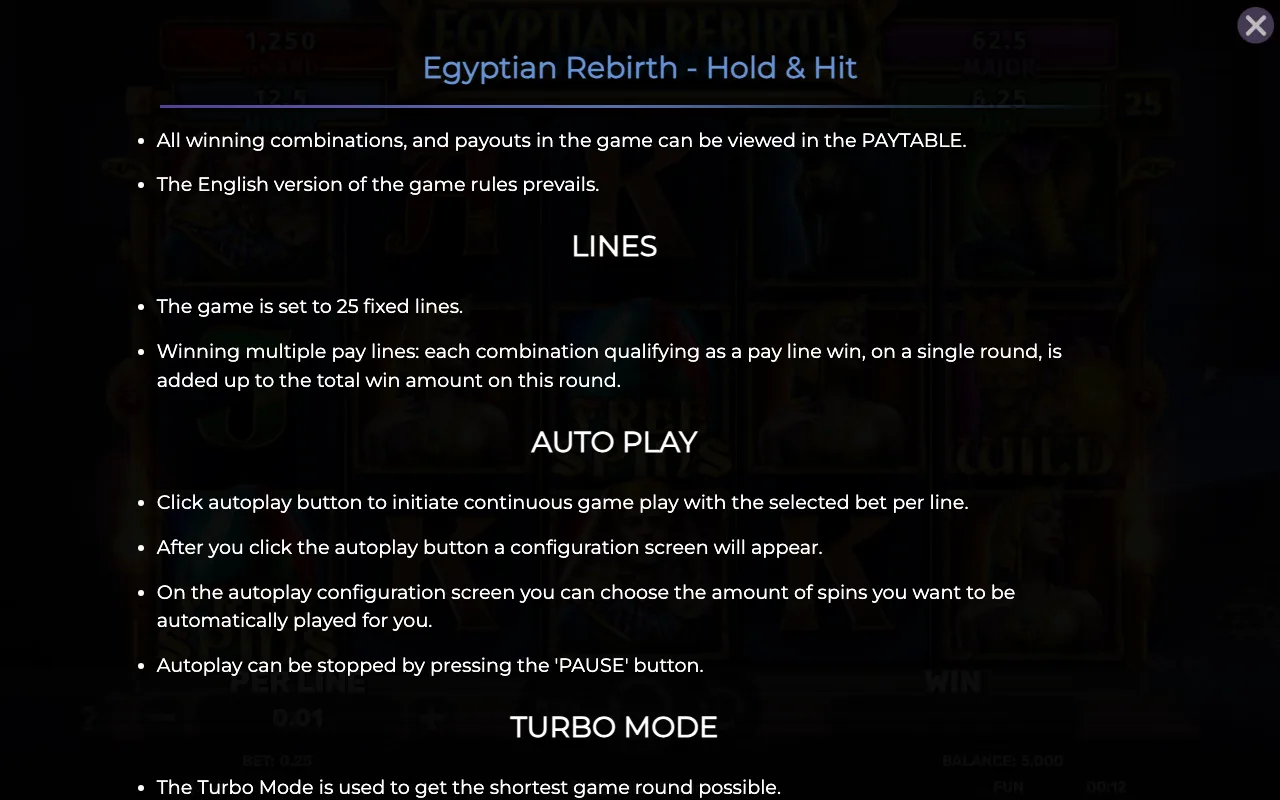 Game rules, page 7 — Egyptian Rebirth Hold Hit
