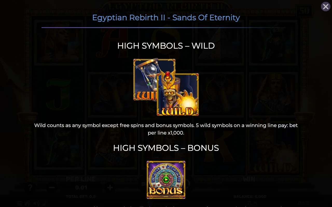 High symbols - wild — Egyptian Rebirth ii Sands of Eternity