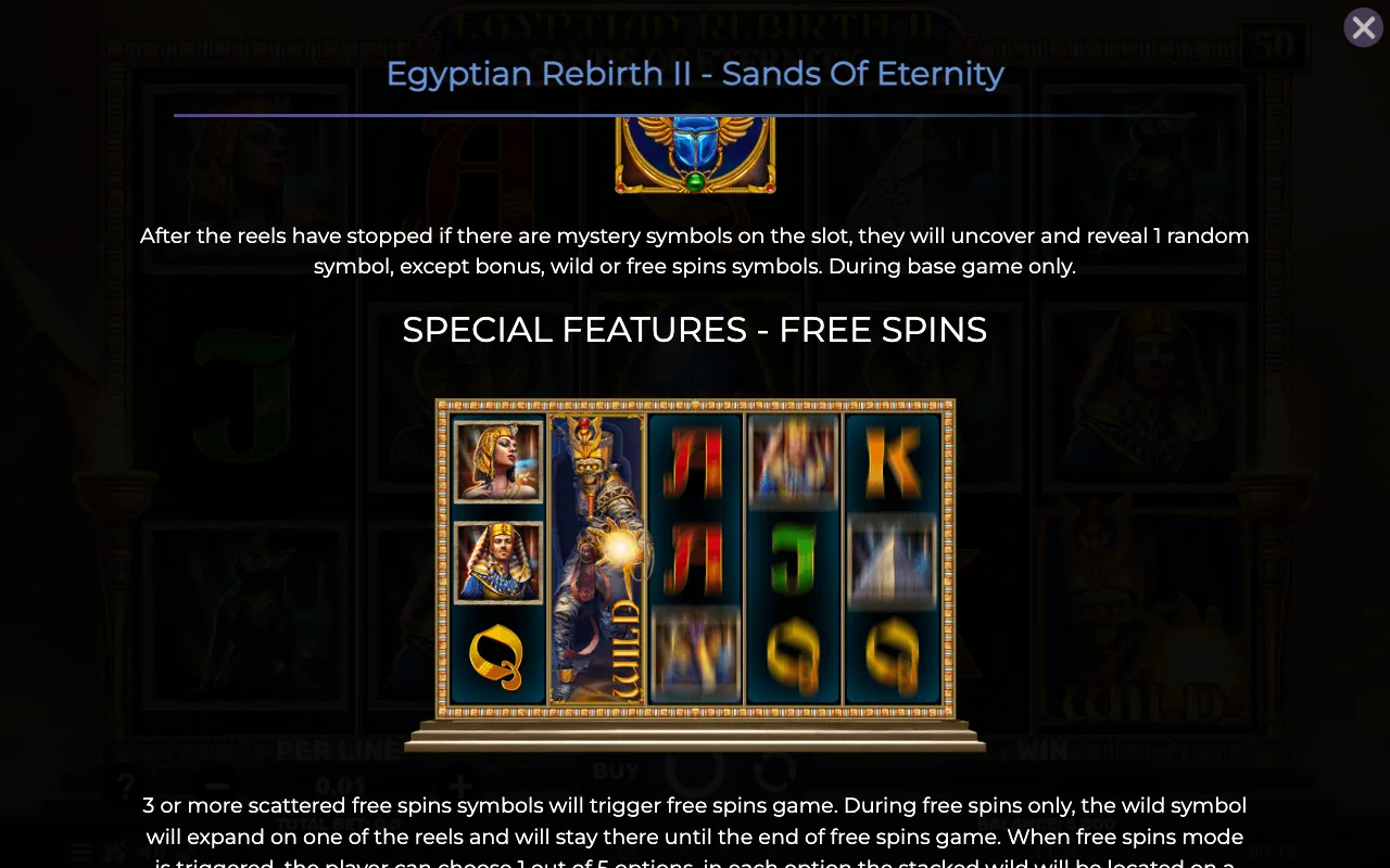 Special features - free spins — Egyptian Rebirth ii Sands of Eternity