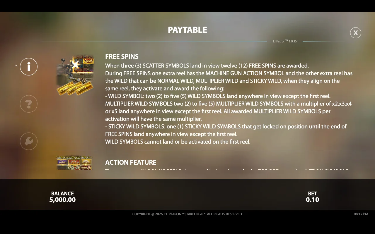 Paytable — el Patron