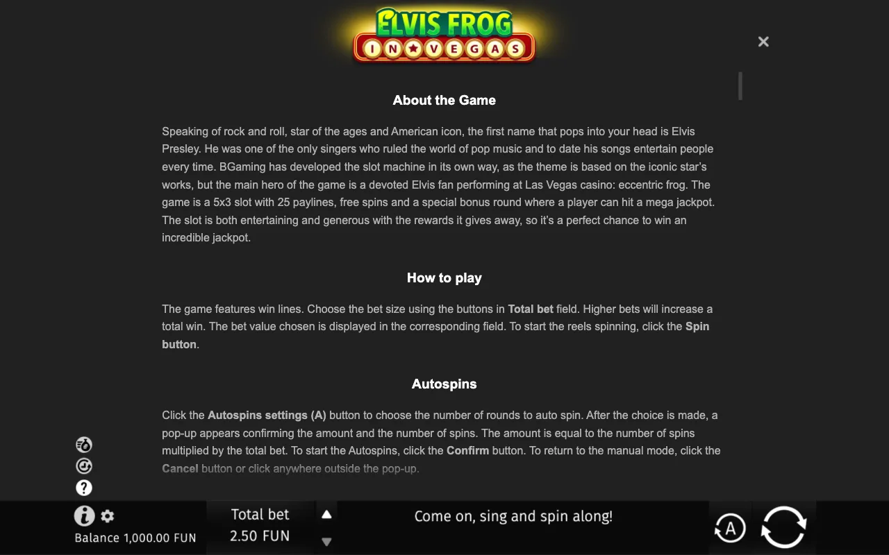 Game rules, page 6 — Elvis Frog in Vegas
