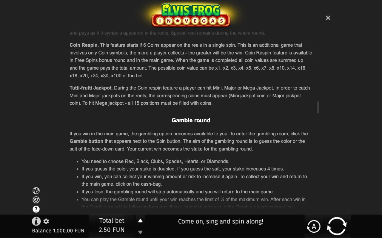 Game rules, page 8 — Elvis Frog in Vegas