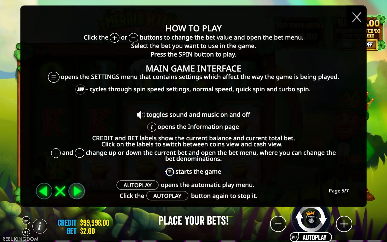 How to play — Emerald King Wheel of Wealth