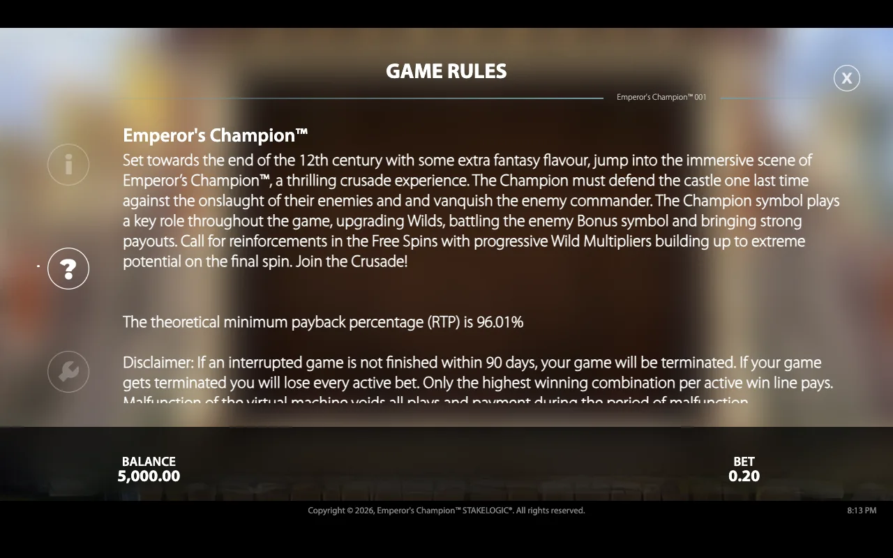 Game rules — Emperors Champion