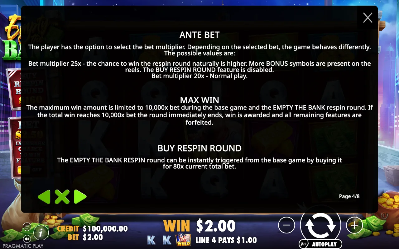 Ante bet — Empty the Bank