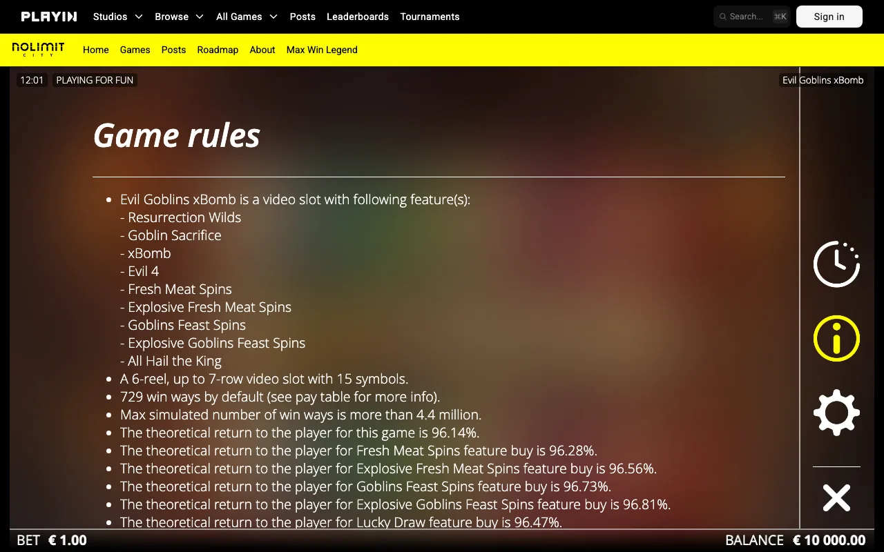 Game rules, page 1 — Evil Goblins xBomb®