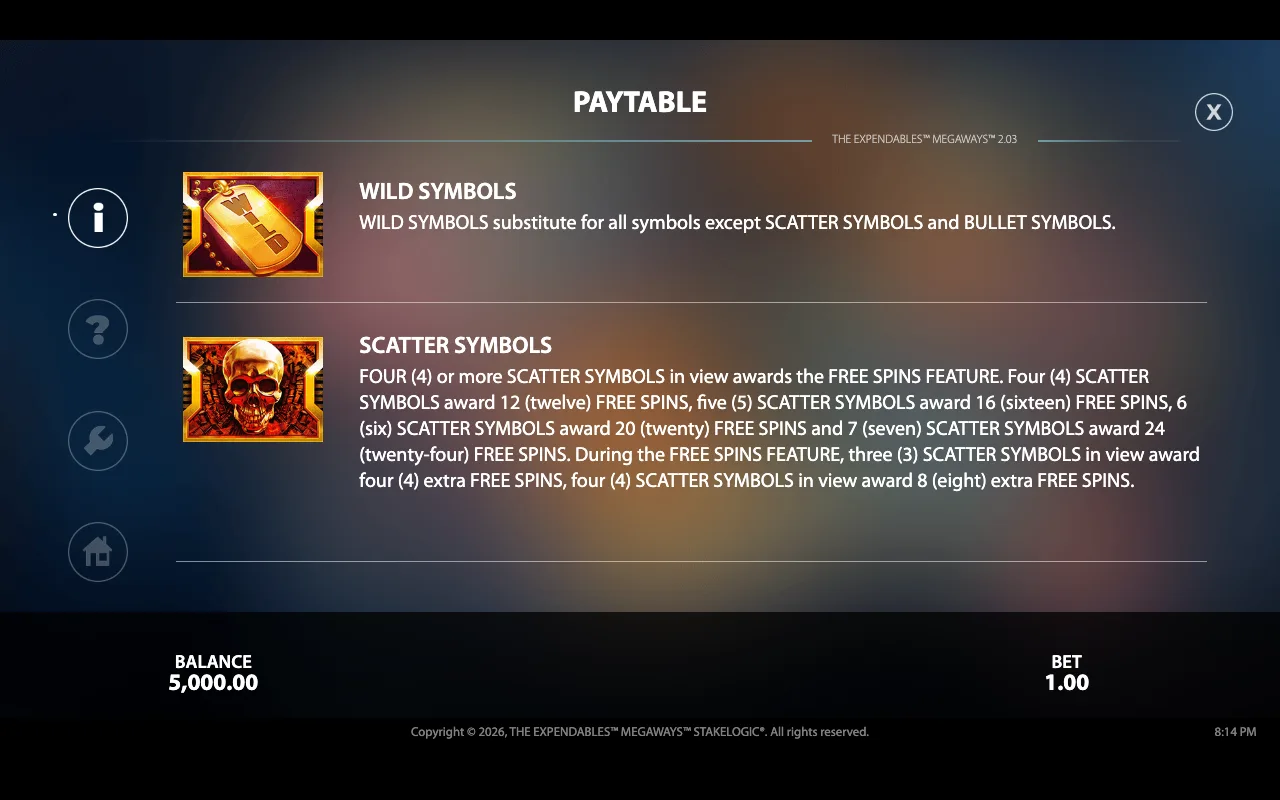 Paytable — Expendables Megaways