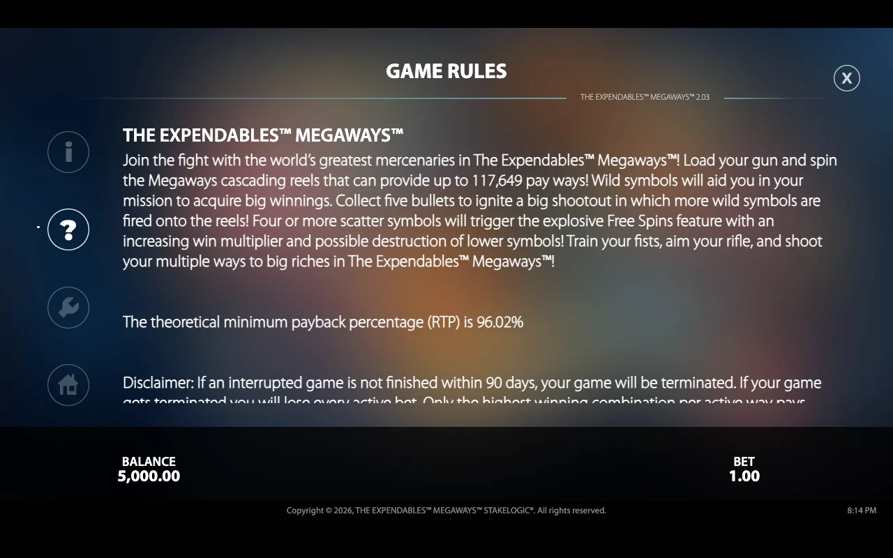 Game rules — Expendables Megaways